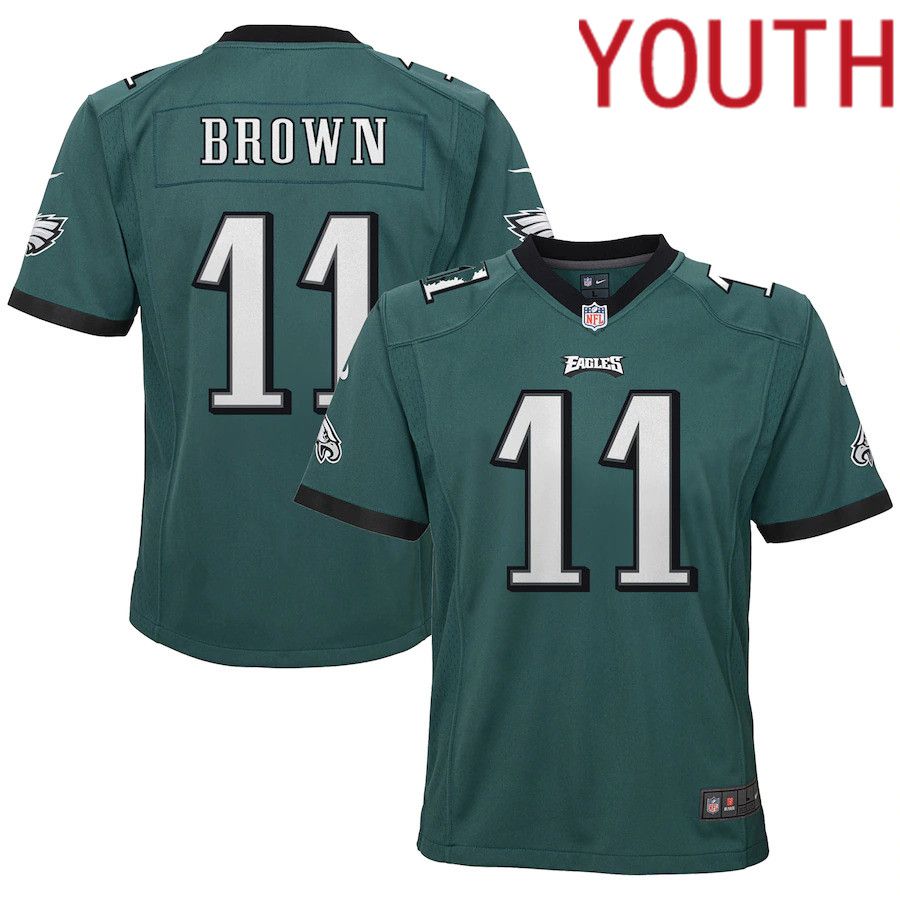 Youth Philadelphia Eagles #11 A.J. Brown Nike Midnight Green Game NFL Jersey
